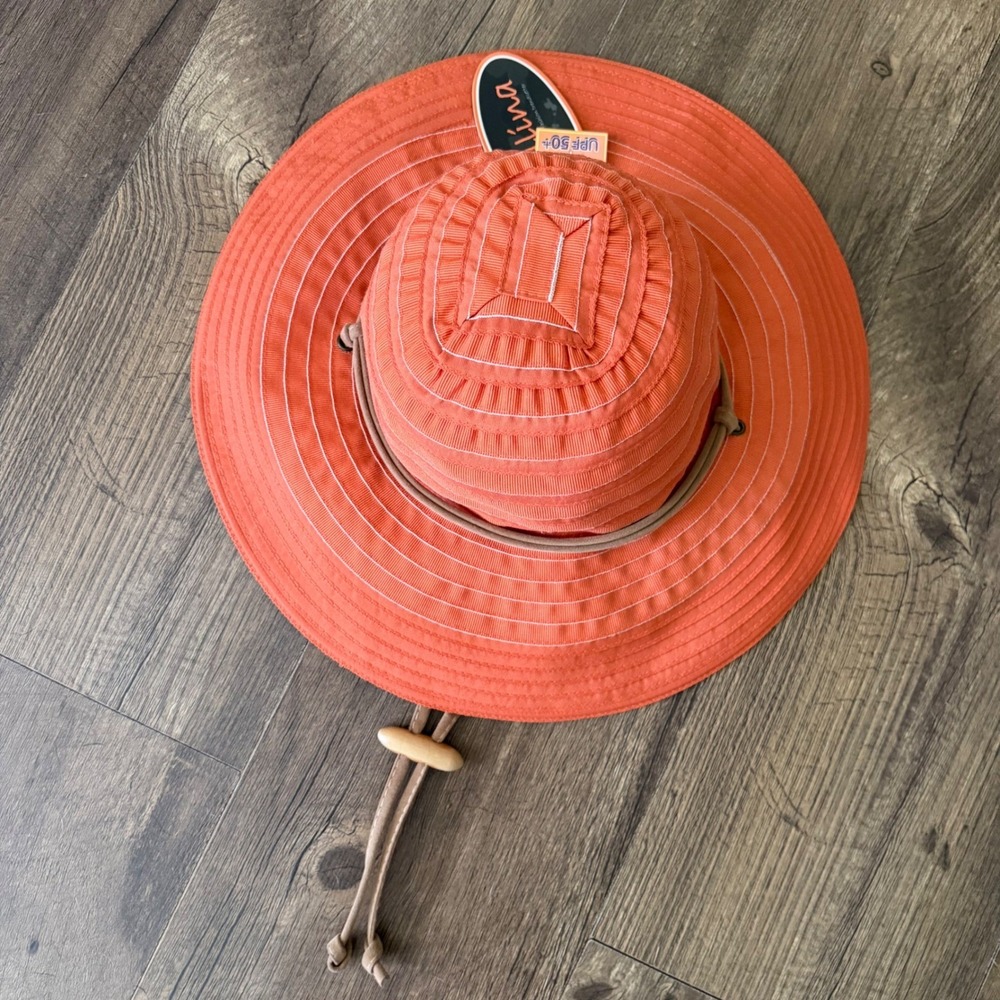 Kallina Sun Hat Orange UPF 50+ Wide Brim Adjustable Strap Womens Resort Beach OS - Picture 10 of 11